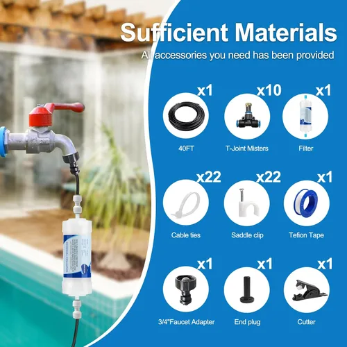 Vista 3 de Misters para exteriores para refrigeración de patio, rociador de agua exterior con filtro, 40 pies 39.4 ft. Manguera de nebulización de patio