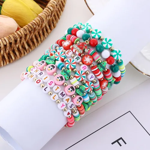 Vista 2 de Taouzi 10 pulseras de Navidad para mujer, pulseras elásticas apilables de Navidad, con copos de nieve, regalos de Navidad para mujeres y niñas