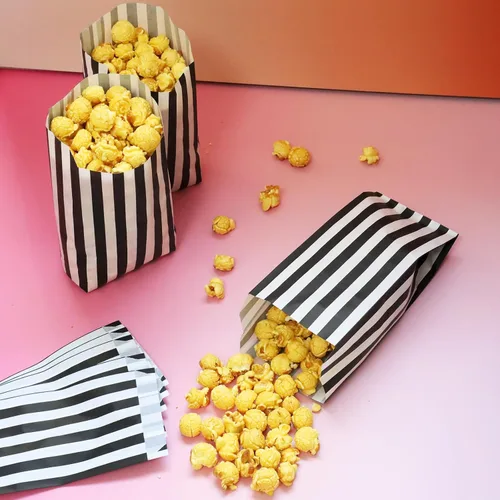 Vista 3 de 100 bolsas de papel para palomitas de maíz, porciones individuales, pequeñas bolsas de palomitas de maíz para fiestas, desechables, aperitivos