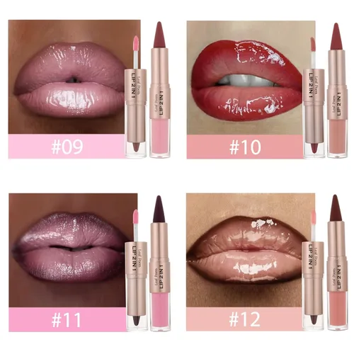 Vista 25 de BAISEN DIARY 2 en 1 doble punta mate delineador de labios y brillo de labios, lápiz combinado de labios marrón nude degradado, delineador de labios