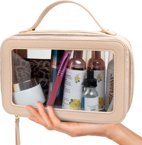 Vista 9 de LETGO Bolsas de maquillaje transparentes, bolsa de aseo aprobada por la TSA con cremallera, organizador de maquillaje transparente para artículos