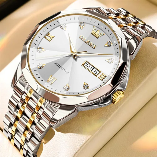 Vista 34 de OLEVS Reloj de pulsera automático con diseño de esqueleto para hombre, de lujo, con diamantes de lujo, de acero inoxidable, calendario, reloj