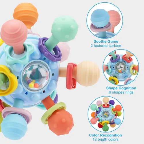 Vista 3 de Juguetes de dentición para bebés, mordedores para bebés, juguetes sensoriales Montessori para 0-6 6-12 meses, regalos para niños de 1 año, niños