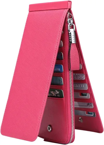 Vista 15 de Women's Genuine Leather Credit Card Holder RFID Long Zipper Purse Wallet 2-cera-rojo