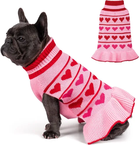 Vista 14 de KYEESE Suéteres para Perros con Agujero para la Correa Suéter Vestido Pequeño de Cuello Alto para Perros para Hembra Tejido de Lunares Cálido Ropa
