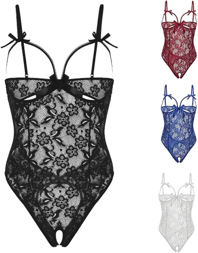 Vista 6 de Lencería sexy de encaje para mujer de una sola pieza con bordado de gasa ropa interior y perspectiva