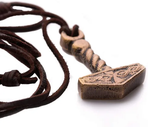 Vista 5 de Norse Tradesman Collar de martillo de Thor, colgante de latón macizo con cordón ajustable de cuero genuino, Latón