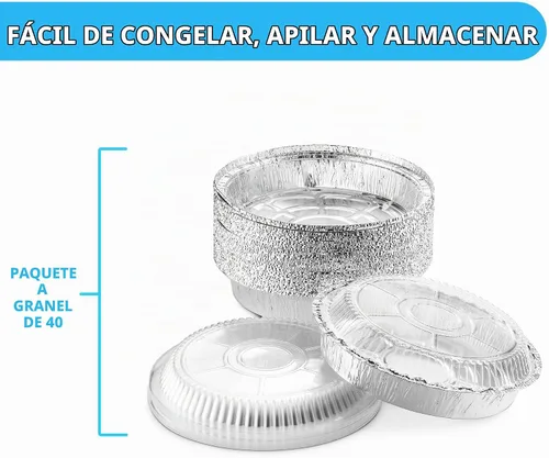 Vista 5 de MontoPack Paquete de 40 Moldes de Papel de Aluminio Redondos de 7" con Tapas Transparentes Recipientes Desechables con Paredes Rectas