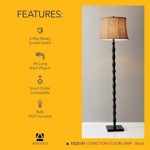 Vista 6 de Adesso 1521-01 Stratton - Lámpara de piso, 1523-01, 150watts, 120.00 volts Stratton 150W Floor Lamp with Rotary Switch for Bedroom, Living Room