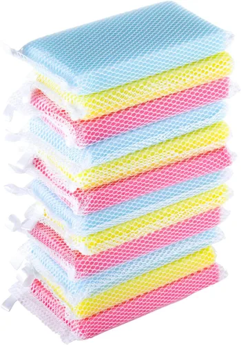 Vista 6 de Esponja de malla suave para lavar platos, de secado rápido, resistente al olor, limpieza suave para cocina, platos, limpieza del hogar, sartenes
