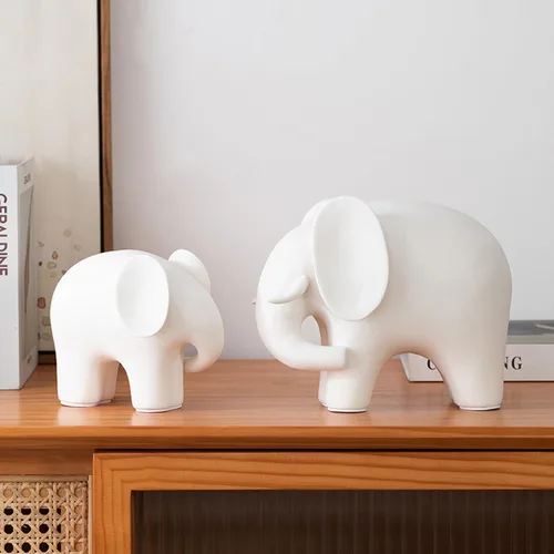 Vista 3 de Decoración de estatua de elefante, figuras de elefante de cerámica simple, decoración creativa para el hogar para sala de estar, estilo moderno