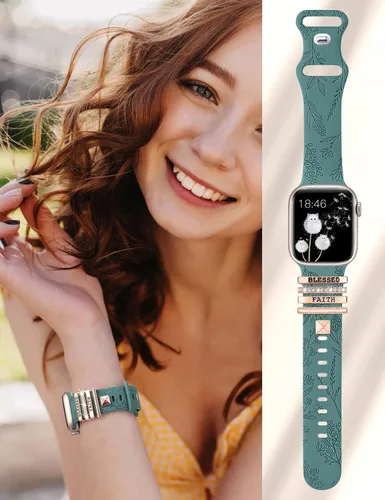 Vista 4 de Minyee Compatible con Apple Watch Banda con Encantos para Mujeres 41mm 40mm 38mm 42mm 44mm 45mm 49mm Anillos Decorativos en Forma de Flor