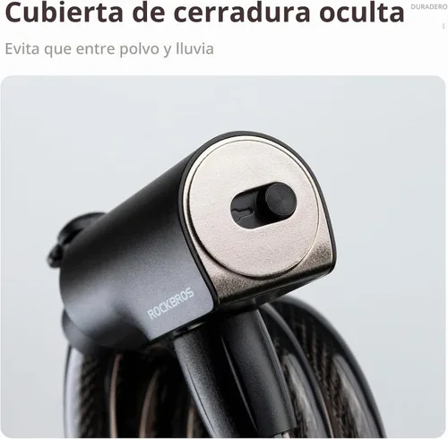 Vista 4 de ROCKBROS Candado de cable de bicicleta con 2 llaves, acero recubierto
