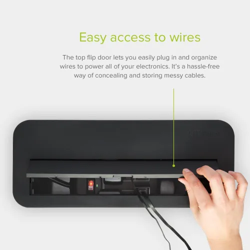 Vista 2 de UT Wire In-Box - Caja de gestión de cables extragrande para protector de sobretensiones en el escritorio, color negro