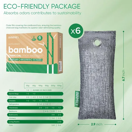 Vista 9 de Absorbedor de olores de carbón activado, paquete de 6 eliminadores de olores naturales para zapatos, bolsas purificadoras de aire de carbón