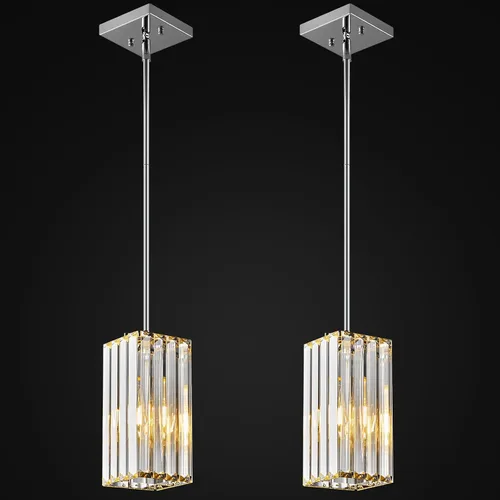 Vista 9 de Lámpara colgante moderna cromada rectangular de iluminación colgante mini candelabros de cristal, lámpara colgante ajustable para cocina, isla