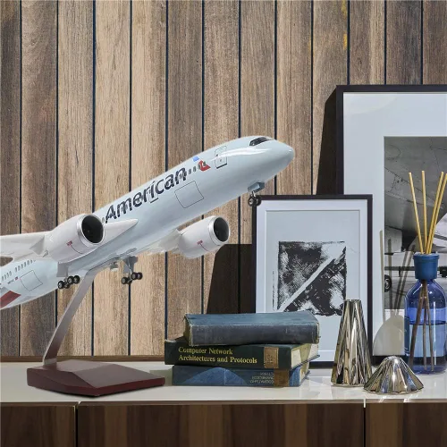 Vista 2 de Modelo a escala 1:130 de 24 horas, modelo de avión a escala 1:130, modelo de avión, estatua de avión, modelo de avión fundido a troquel con luz LED