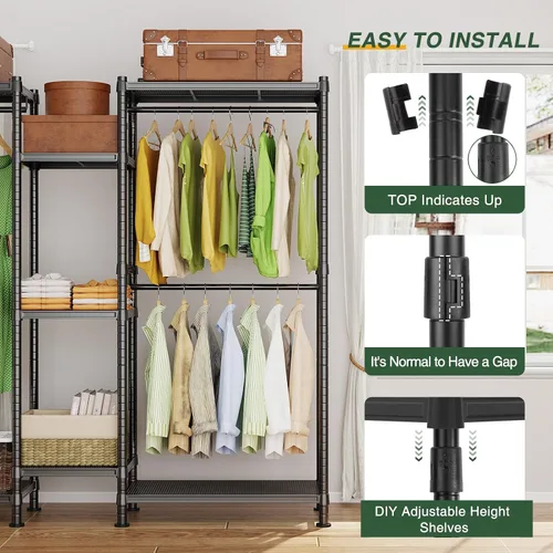 Vista 4 de LEHOM G6 Perchero resistente independiente con estantes, sistema de almacenamiento de armario de ropa de metal para colgar ropa, 76.8 pulgadas