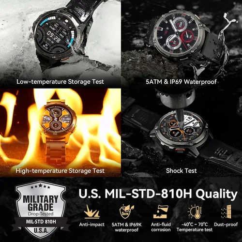 Vista 2 de AMAZTIM Relojes inteligentes para hombres, batería extra larga de 60 días, Bluetooth militar resistente para llamadas (contestar/realizar llamadas)
