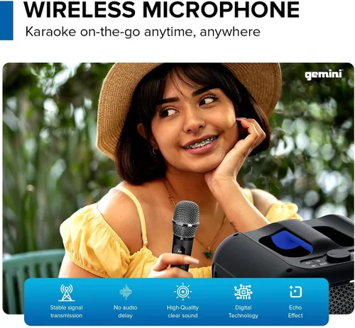 Vista 5 de Gemini - Altavoz Bluetooth estilo caja para fiestas con luces LED, woofer de 6.5 pulgadas, micrófono inalámbrico, graves profundos, emparejamiento