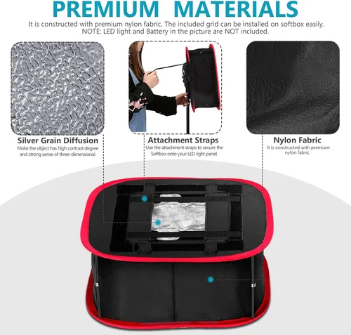 Vista 3 de Neewer Caja de luz Softbox plegable con clip de correa, rejilla y bolsa de transporte Compatible con paneles de luz LED Neewer 480/660/530, apertura