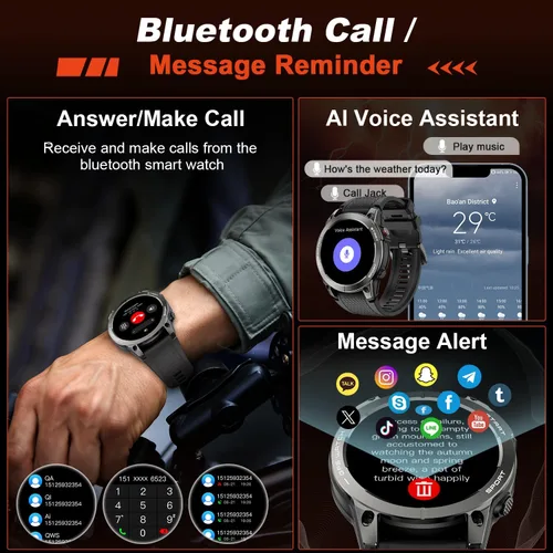 Vista 3 de Reloj inteligente para hombre, rastreador de actividad física, GPS: relojes inteligentes militares para Android/iPhone Gps Watch 1.43 "AMOLED Hacer