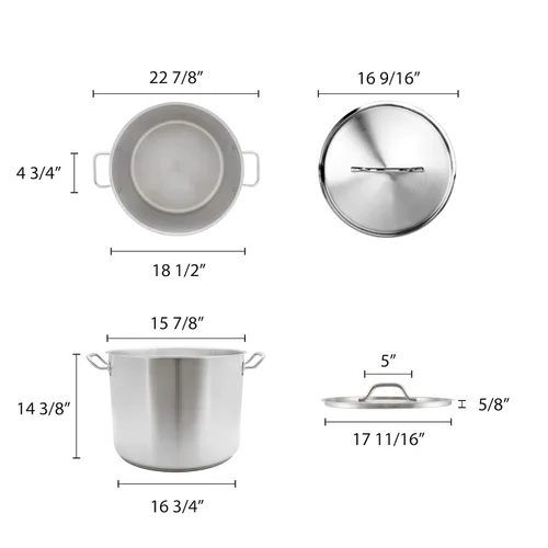 Vista 2 de Olla de 60 cuartos de galón con tapa de acero inoxidable de grado comercial -Certificado NSF Calidad profesional