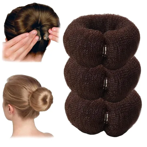 Vista 10 de 3 piezas de herramientas de peinado de cabello para mujer: moldeador de anillo de espuma para el cabello, accesorio de moño para el cabello, anillo