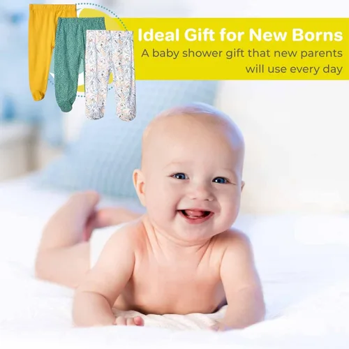 Vista 6 de Spasilk Paquete de 3 pantalones de algodón de poner con pies para bebés niños Selva verde