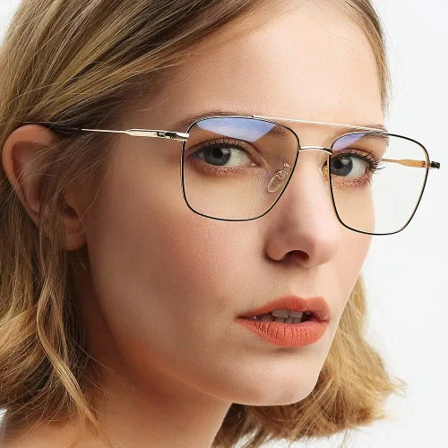 Vista 2 de Dollger Lentes cuadrados transparentes con marco de metal falso sin receta Plateado