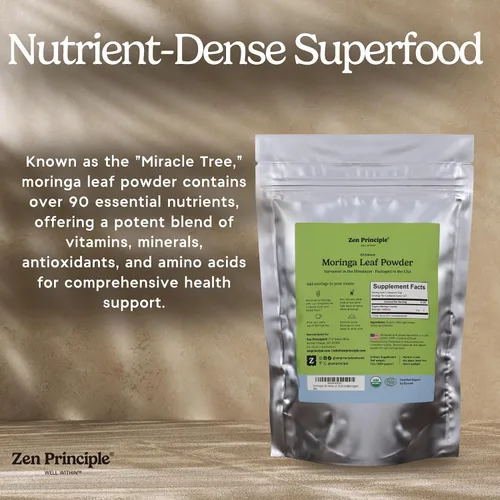 Vista 4 de Zen Polvo de hoja de moringa con principio orgánico, certificado por USDA, 1 libra