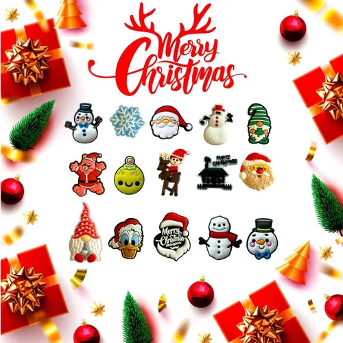 Vista 5 de Jibicharrm 35 dijes de zapatos de Navidad para niños, dibujos animados al azar de PVC, accesorios de decoración de zapatos, dijes con árbol