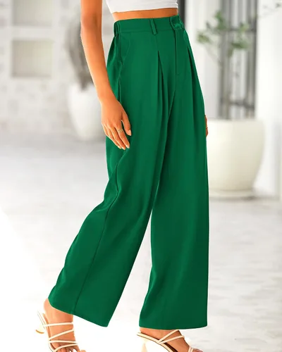Vista 3 de BTFBM Pantalones largos tipo palazzo de cintura alta para mujer, de pierna ancha, con botones, holgados, para negocios, trabajo, oficina