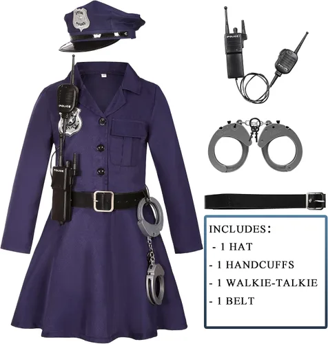 Vista 6 de Kakalver Disfraz de oficial de policía para niños, vestido de policía para niñas, vestido de policía, vestido de Halloween, juego de rol, regalos