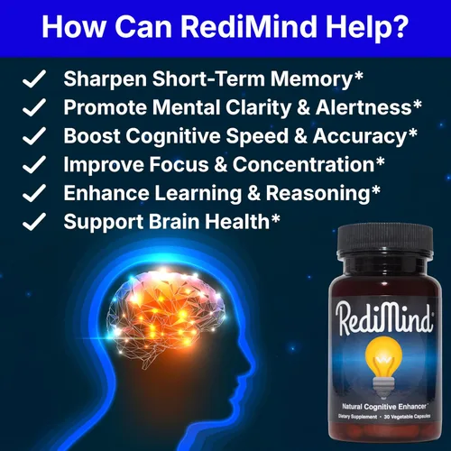 Vista 2 de RediMind - Suplemento Natural para Mejora Cognitiva en Cápsula - Sin GMO, Vegano, Sin Gluten