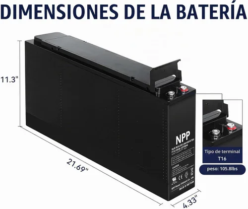 Vista 3 de NPP FT12-150Ah - Batería AGM de ciclo profundo de telecomunicaciones de acceso frontal de 12 V 150 Ah con terminales de estilo botón para sistema