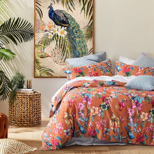 Vista 10 de Eikei Juego de Ropa de Cama de Jardín Botánico con Funda de Edredón de Algodón 100% Cepillado Lavado, Estampado Chinoiserie Asiático, Patrón Floral