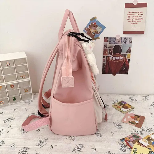 Vista 4 de Mochila Kawaii de gran capacidad con pin Kawaii y accesorios, bonita mochila estética para adolescentes y niñas, mochilas para la escuela, Púrpura