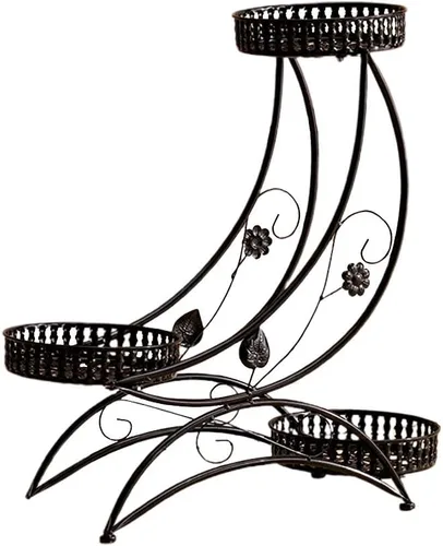 Vista 12 de Soporte de flores de hierro forjado interior,Soporte para macetas de pie en el piso,Soporte para plantas escalonadas para sala de estar, balcón rojo