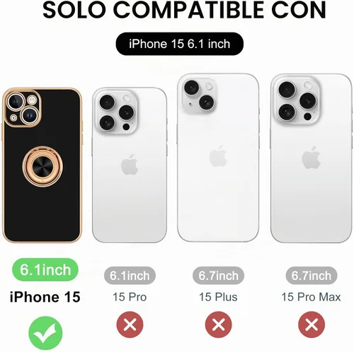Vista 7 de Hython Funda para iPhone 15 con Soporte de Anillo, Soporte de Anillo Giratorio de 360° Soporte Magnético, Borde Chapado en Oro Rosa Cubierta Suave