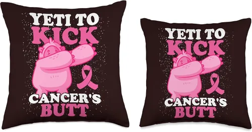 Vista 3 de Yeti to Kick Cancer's Butt Fight Cancer Quote Divertida almohada de apoyo familiar para el tratamiento de concienciación sobre el cáncer de mama, 16