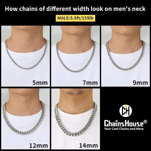 Vista 5 de ChainsHouse Cadena de eslabones cubanos de acero inoxidable para hombre, negrooro de 18 quilates, cadena cubana de Miami, 570.354 in0.472 in
