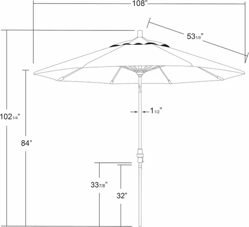 Vista 5 de California Umbrella GSCUF908117-5410 - Sombrilla redonda de 9 pies con poste de aluminio y varillas de fibra de vidrio para patio, 9 pies