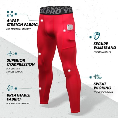 Vista 3 de Yuerlian Paquete de 1 o 3 pantalones de compresión para hombre, leggings atléticos con bolsillos, para correr, ciclismo, entrenamiento
