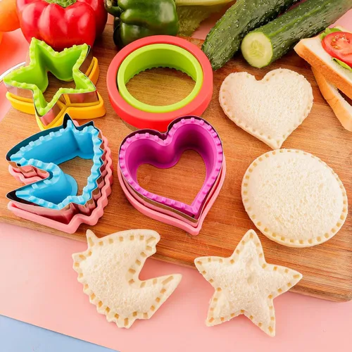 Vista 2 de Cortador de sándwiches y sellador para niños, 4 piezas, desoxidante de pan grande, sándwiches para hacer galletas de frutas y verduras, cortador