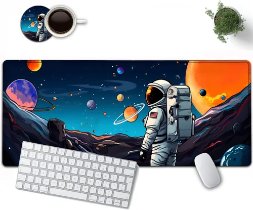 Vista 17 de Alfombrilla de mouse grande de 31.5 x 11.8 pulgadas, extendida para juegos con bordes cosidos, protector de alfombrilla de mouse XXL, base de goma