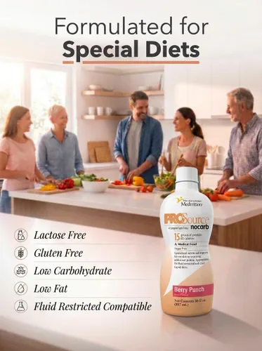 Vista 7 de Péptidos de colágeno líquido tipo I, III, 0.53 oz de proteína por onza. Prosource NoCarb Berry Punch Bottle Medtrition
