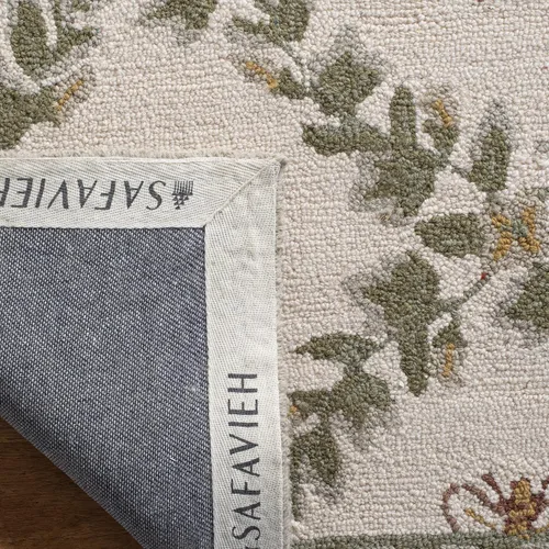 Vista 5 de SAFAVIEH Colección Chelsea Alfombra de Área - 5'6" Cuadrada, Marfil y Verde, Lana de Campo Francés Enganchada a Mano, Diseño Floral, Ideal para Sala
