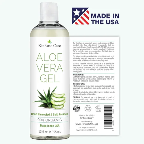 Vista 3 de KinRose Care, Gel de Aloe Vera Orgánico de 12 oz para Rostro, Piel, Cabello y Alivio de Quemaduras Solares - De Aloe Vera 100 Por Ciento Puro