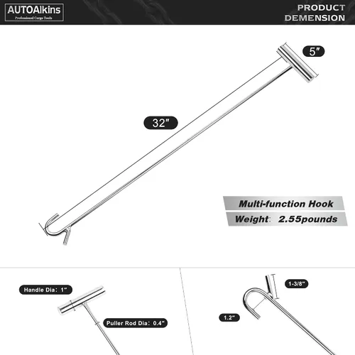 Vista 2 de Extractor de pasador de quinta rueda resistente, gancho de extractor de quinta rueda chapado en cromo de acero macizo de 32 pulgadas, 1 paquete